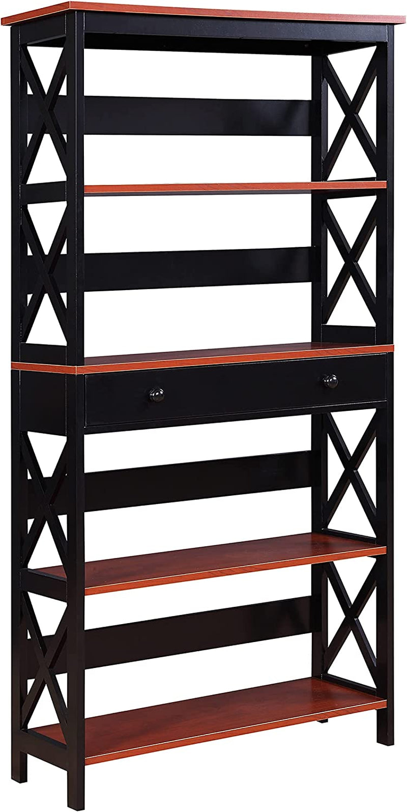 Cherry/Black Oxford Bookcase with Drawer (5 Tier)-1