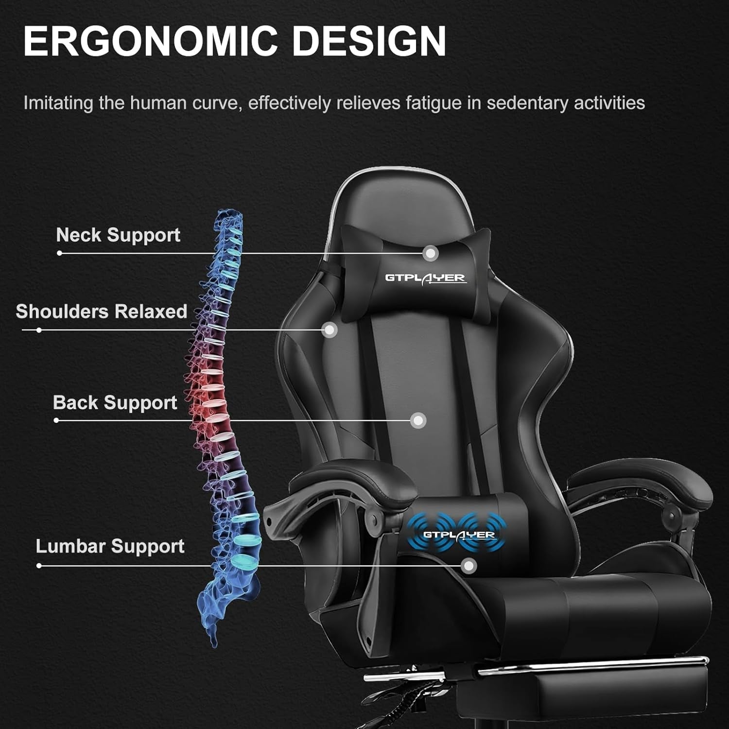 Gaming Chair, Computer Chair with Footrest and Lumbar Support, Height Adjustable Game Chair with 360°-Swivel Seat and Headrest and for Office or Gaming (Faux Leather, Black)-1
