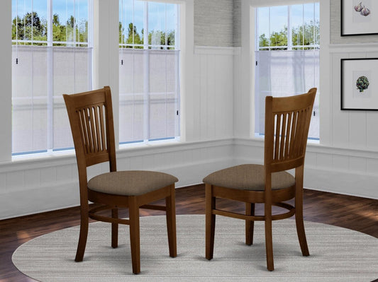VAC-ESP-C Vancouver Kitchen Dining Chairs - Linen Fabric Upholstered Wooden Chairs, Set of 2, Espresso-1