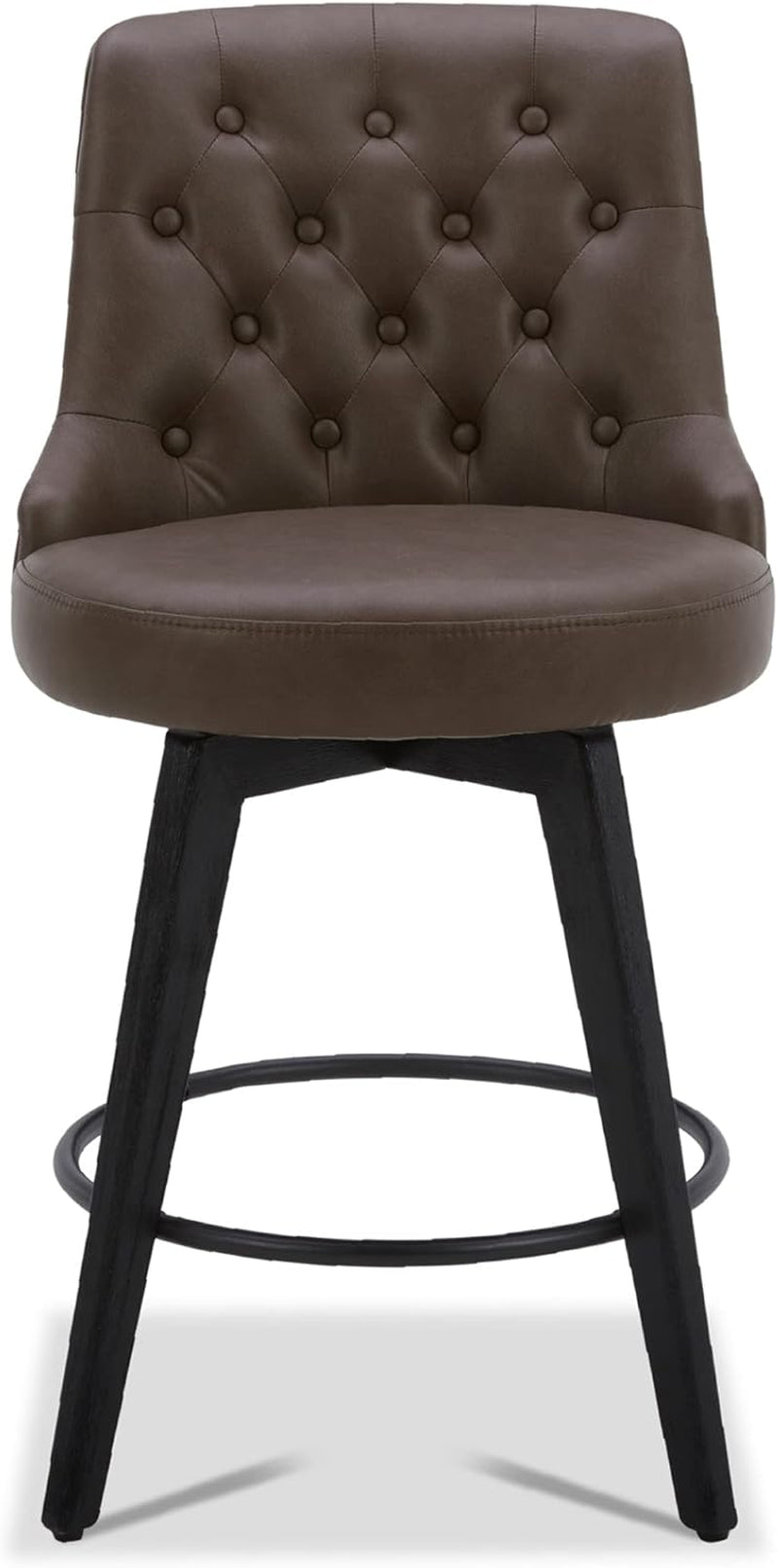 Counter Height Bar Stools, Faux Leather Upholstered Modern Swivel Barstool with Back, Solid Wood Legs, 26" H Seat, Chocolate-3