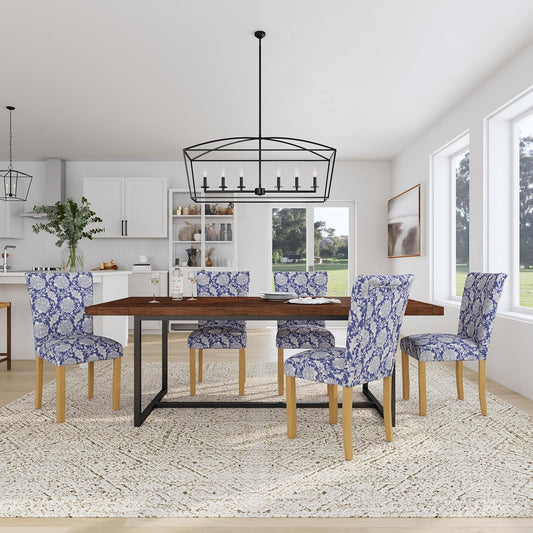 Classic Parsons Upholstered Dining Chairs, Pack of 2, Blue Floral Print-1