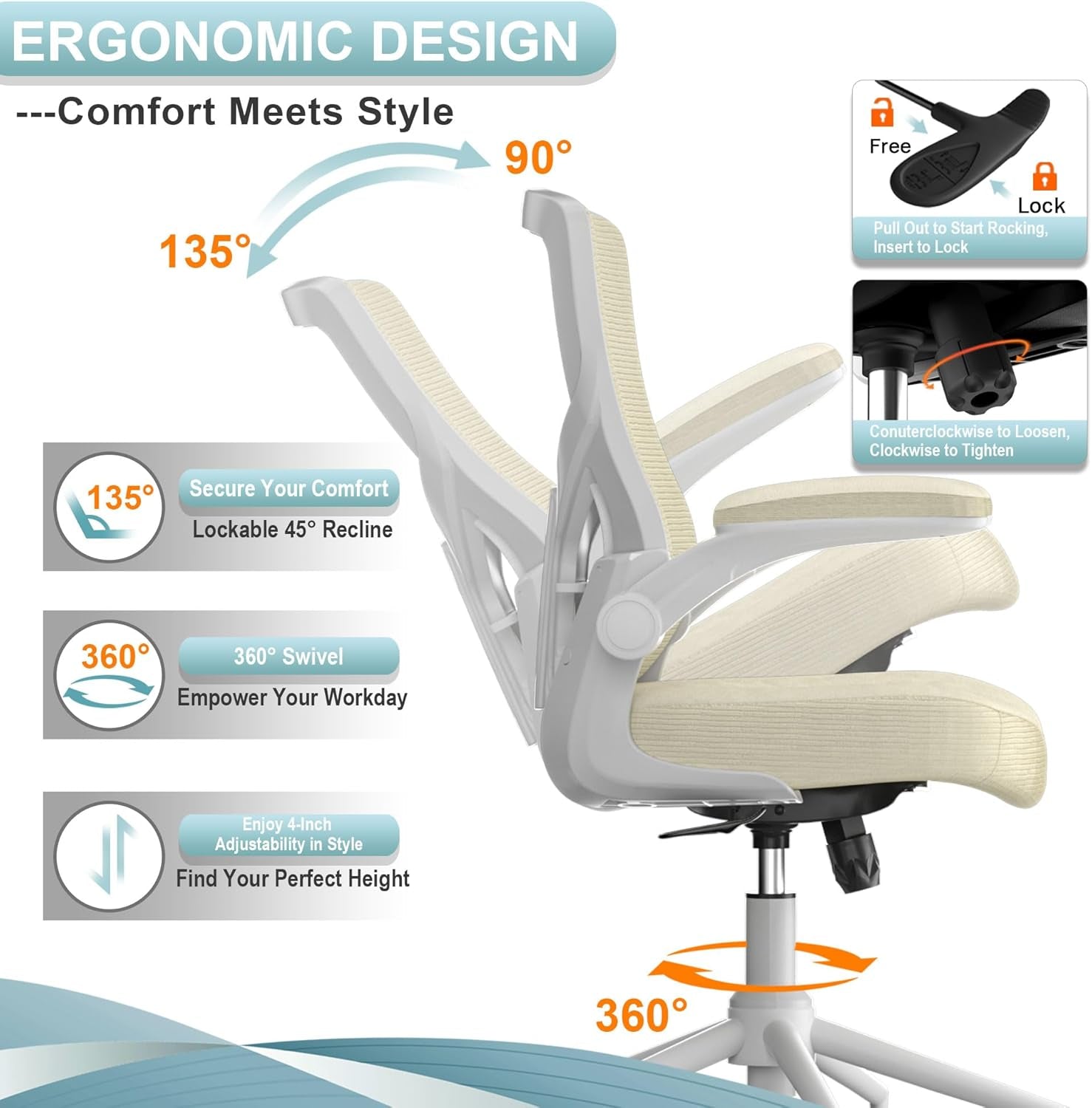 Office Chair, High Back Desk Chair Adjustable Height and Ergonomic Design Home Office Computer Chair Executive Lumbar Support Padded Flip-Up Armrest Swivel Task Chair-3