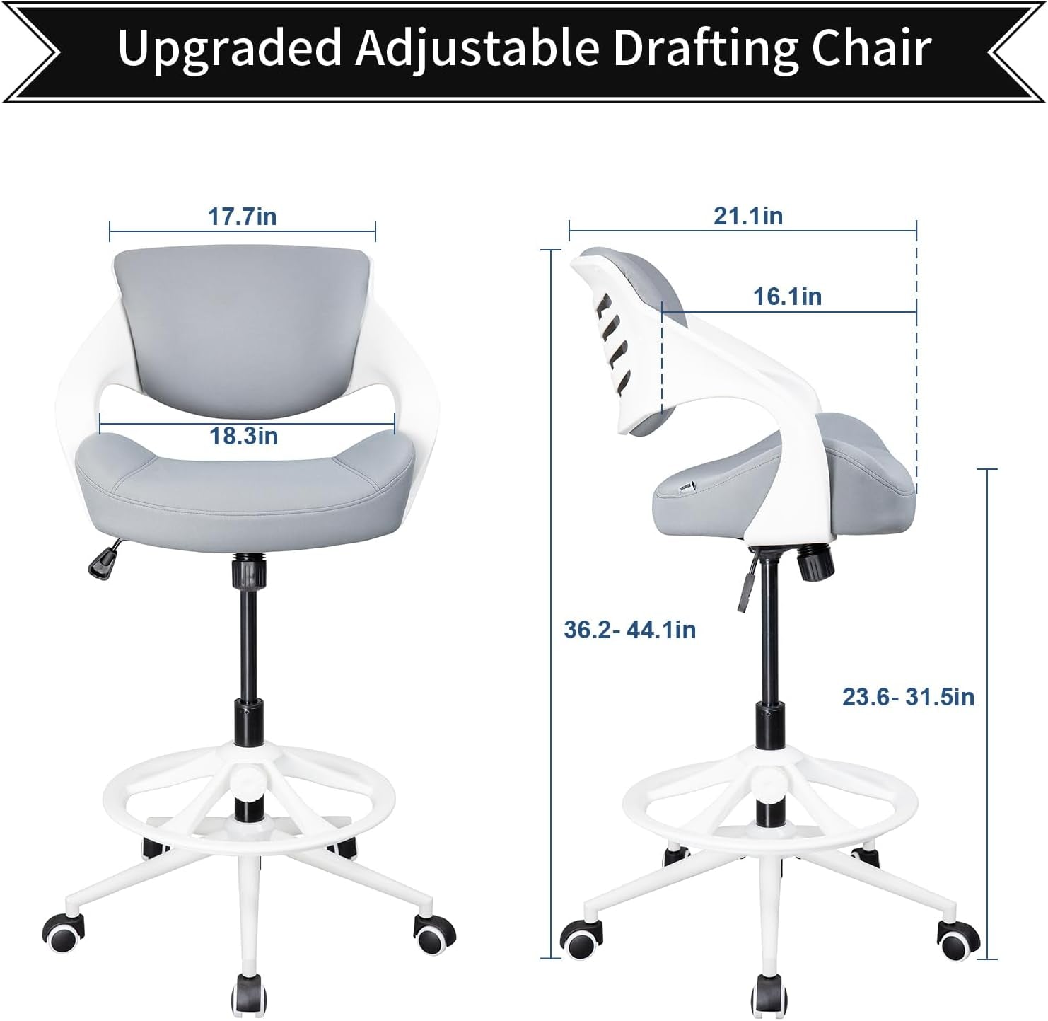 Ergonomic Drafting Chair,Standing Computer Desk Chair,Foot Ring,Lumbar Support,Swivel Task Chair -Grey-1