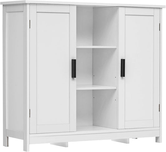 Storage Cabinet with 2 Doors and 4 Storage Shelves, Credenza Buffet Cabinet, Bathroom Cabinet for Living Room, Entryway, Home Office, White-0