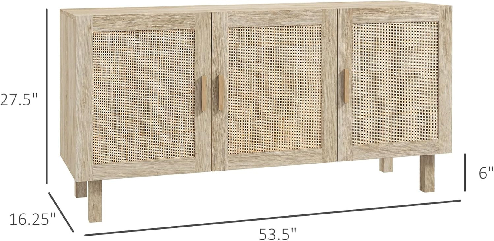 Sideboard Buffet Cabinet, Kitchen Cabinet, Coffee Bar Cabinet with 3 Rattan Doors and Adjustable Shelves, White and Natural-2