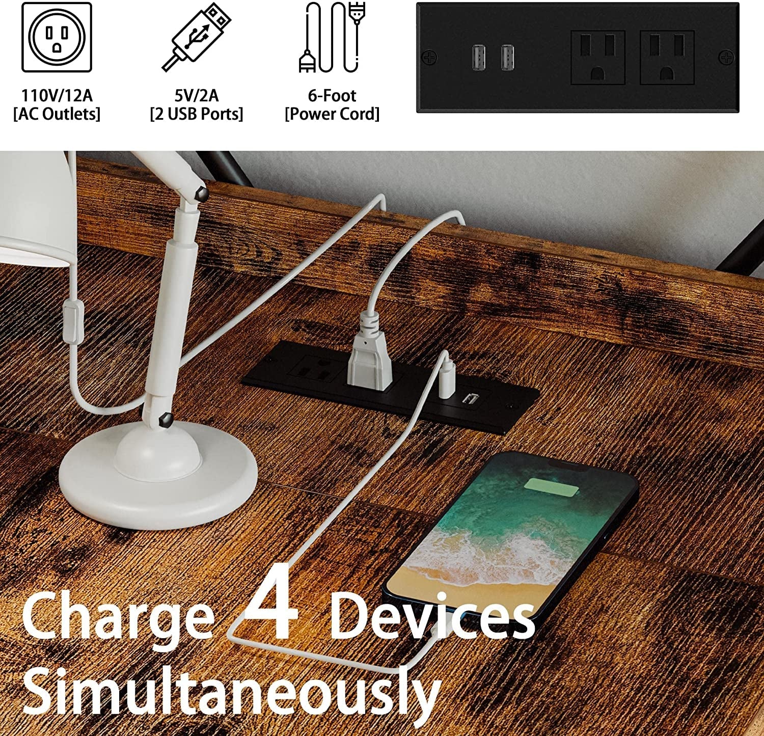 Rustic Brown Desk with Power & Storage-4