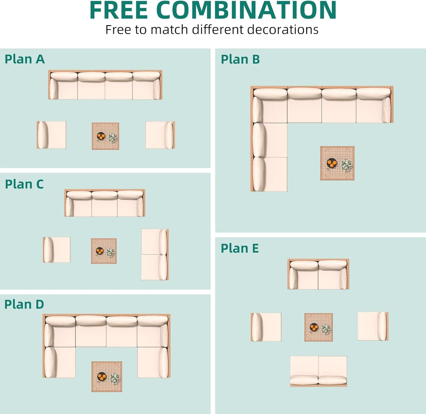 7PCS Patio Furniture Set, All-Weather PE Wicker Patio Conversation Set for Patio Backyard Poolside Porch, Outdoor Sectional Sofa with Coffee Table & Cushions-3