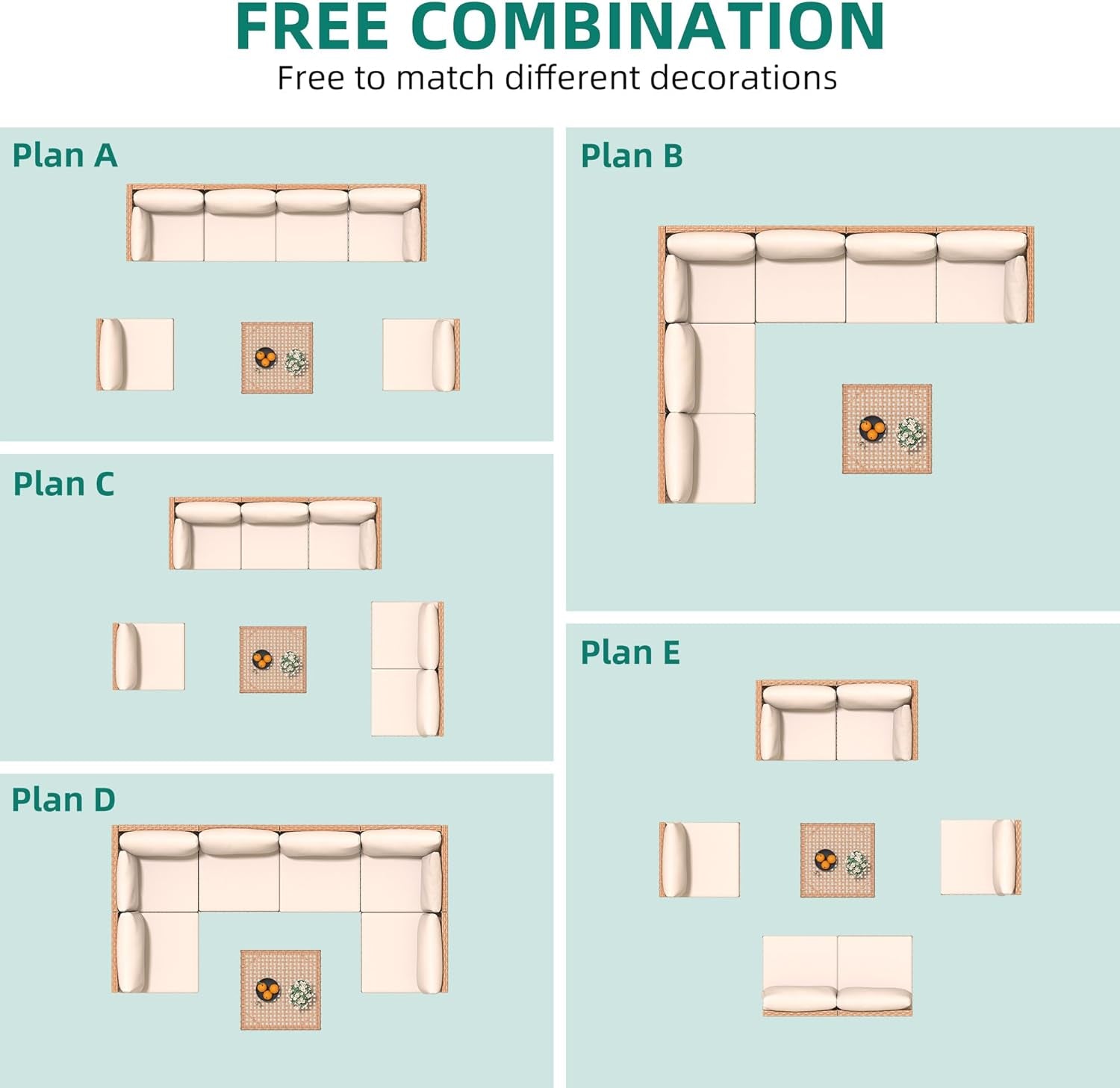 7PCS Patio Furniture Set, All-Weather PE Wicker Patio Conversation Set for Patio Backyard Poolside Porch, Outdoor Sectional Sofa with Coffee Table & Cushions-3