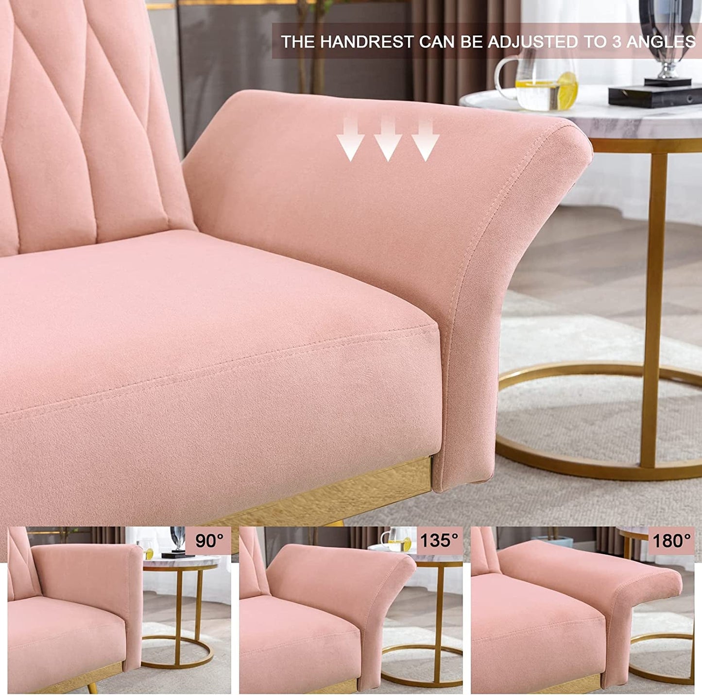 Pink Velvet Chair with Ottoman and Armrests-4