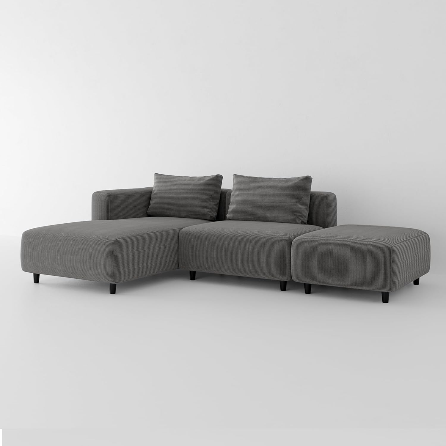 Soft Corduroy Sectional Modular Sofa Set, Modern L-Shaped Chaise Couch for Living Room, Apartment, Office, Small Spaces, Grey-3