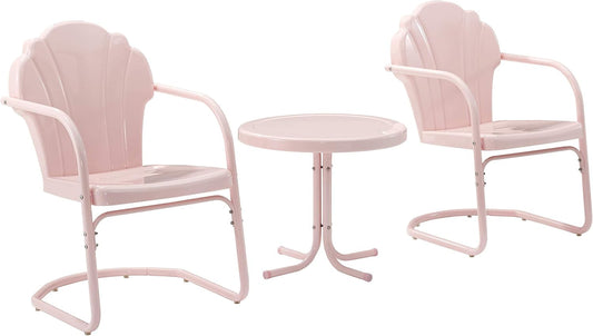 Tulip 3-Piece Outdoor Chair and Side Table Set, Retro Metal Patio Conversation Sets, Pink-0