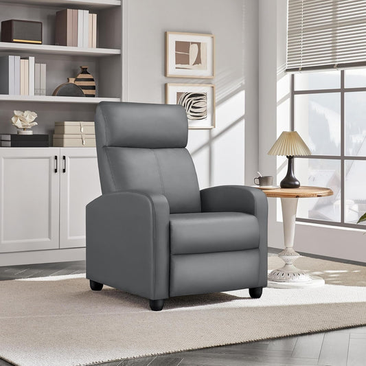 Recliner Chair PU Leather Recliner Sofa Home Theater Seating with Lumbar Support Overstuffed High-Density Sponge Push Silver Gray Recliners-1