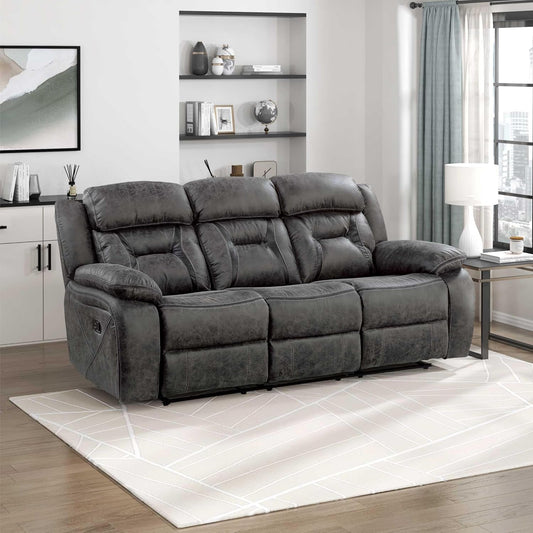 Reclining Couch, Polished Microfiber Manual Double Recliner Sofa, Gray-0