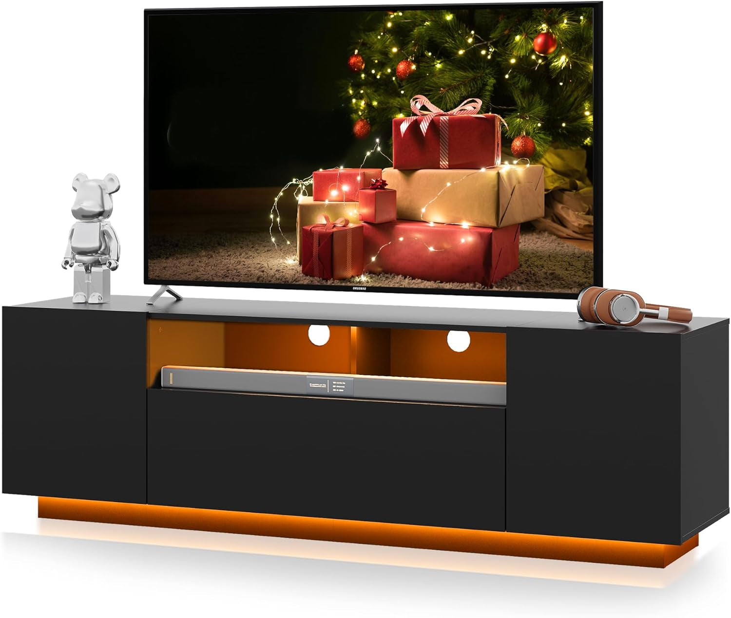 Black 58" TV Console with LED and Storage-1