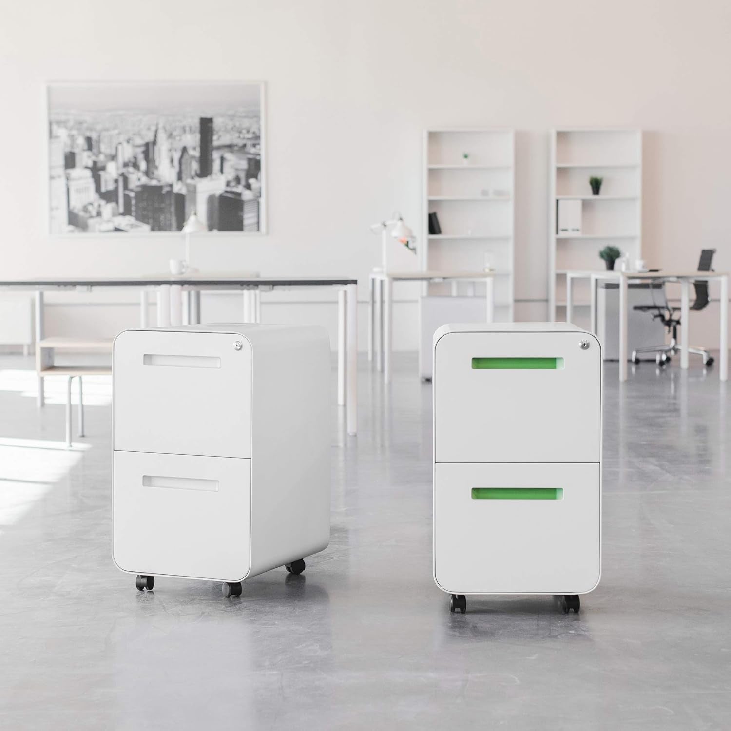 Stockpile 2 Drawer Mobile File Cabinet with Lock - under Desk Metal Filing Cabinet, Legal/Letter File Folders, Wheels and Stationary Feet, Pre-Assembled, White-0