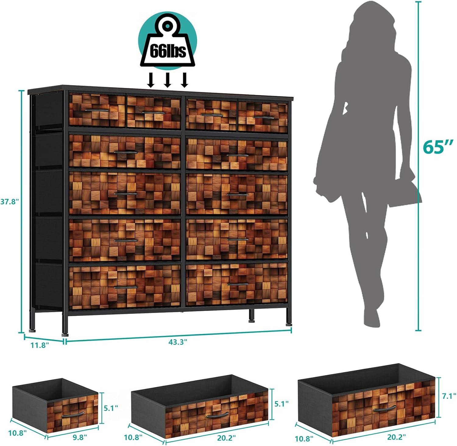 TV Stand Dresser for Bedroom, Tall Fabric Drawer Dresser, Chest of Drawers, Fabric Storage Organizer Cabinet for Closet, Nursery (Solid Brown)-2