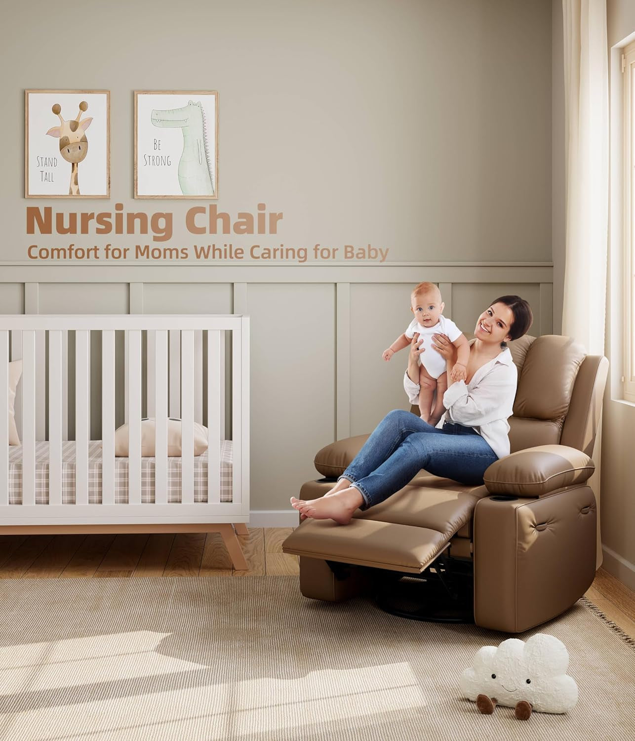 Oversized Electric Recliner Chair - 360° Rocker Swivel Recliner with Heat and Massage, PU Leather Large Recliner for Adults, Comfortable Lazy with 1.5X Sponge Filling for Living Room-1