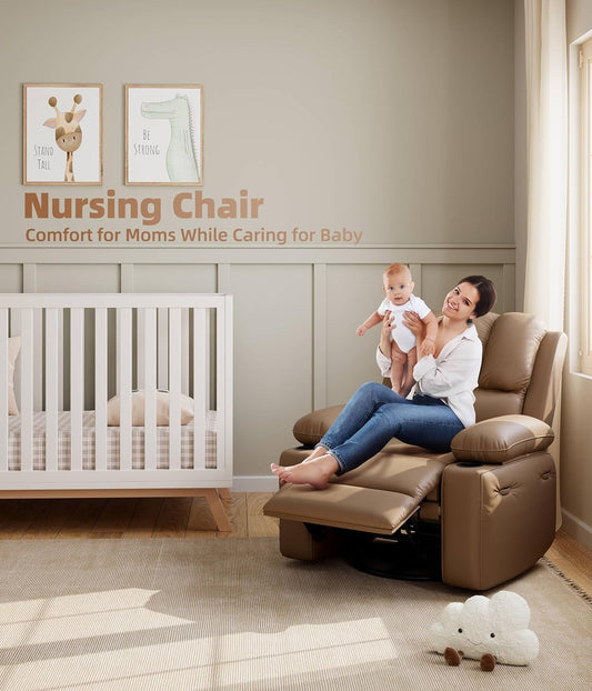 Oversized Electric Recliner Chair - 360° Rocker Swivel Recliner with Heat and Massage, PU Leather Large Recliner for Adults, Comfortable Lazy with 1.5X Sponge Filling for Living Room-1