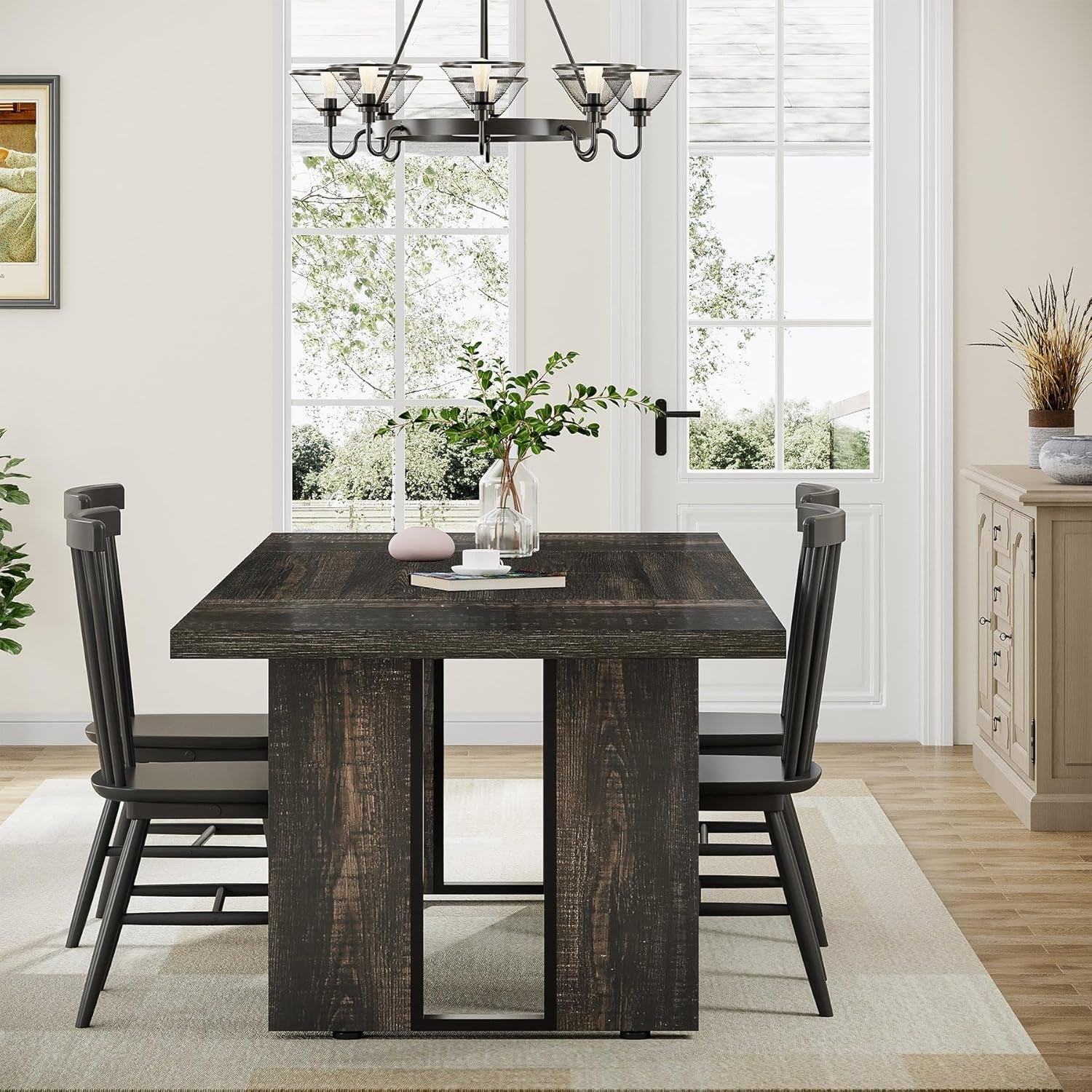 71" Large Dining Table for 6 to 8 People, Rustic Farmhouse Style Dinner Table, Rectangular Dining Table for Kitchen, Dining Room & Living Room-3