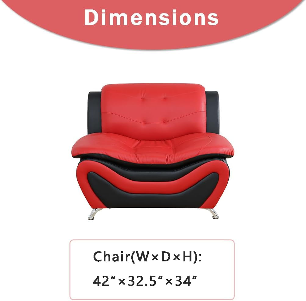 Leather Couches for Living Room, Living Room Couch Set, Sofa for Bedroom, Apartment, Living Room Furniture Sets (A-Leather Black&Red, Chair)-1