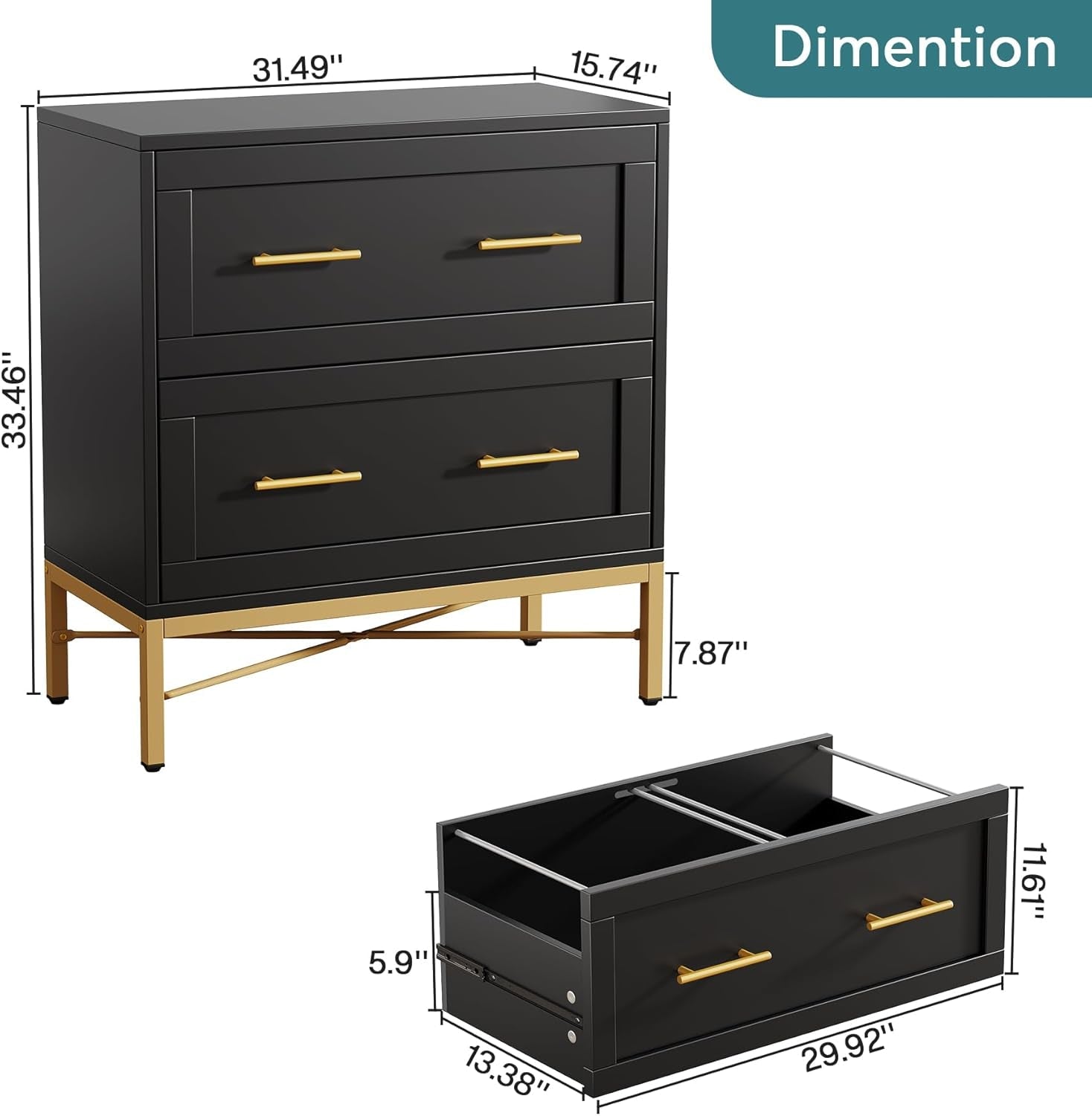 Black Gold 2 Drawer Lateral File Cabinet-2