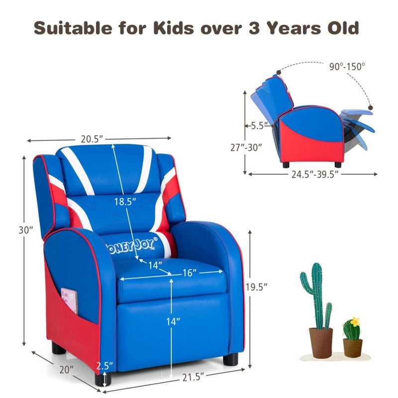 Kids Leather Recliner Chair with Side Pockets-3
