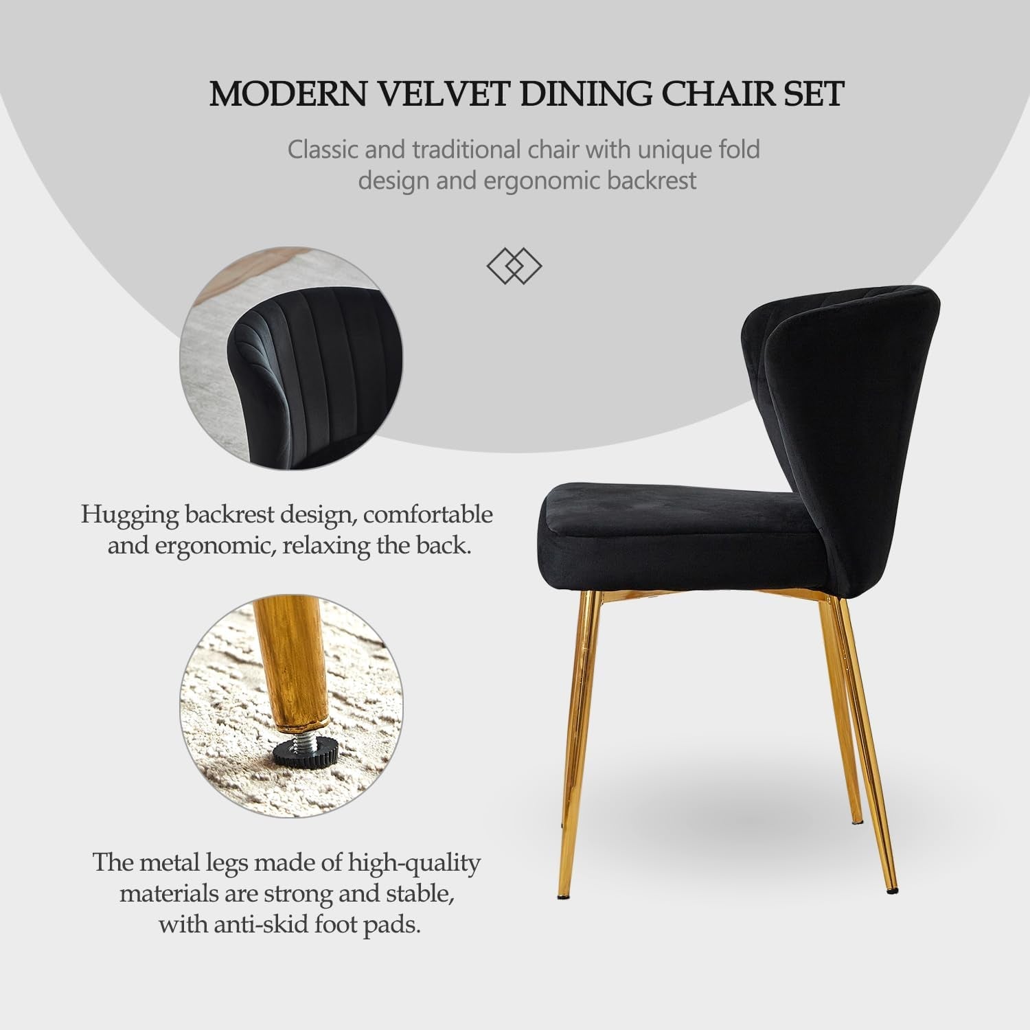 Black Velvet Dining Chairs Set of 4, Modern Dining Chairs with Golden Metal Legs, Tufted Upholstered Dining Chairs for Dining Room/Kitchen/Vanity-3
