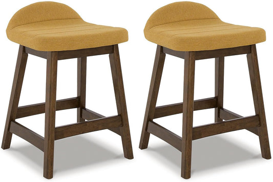 Lyncott Contemporary 28.5" Counter Height Upholstered Bar Stool with Foam Cushion, 2 Count, Mustard & Brown-0