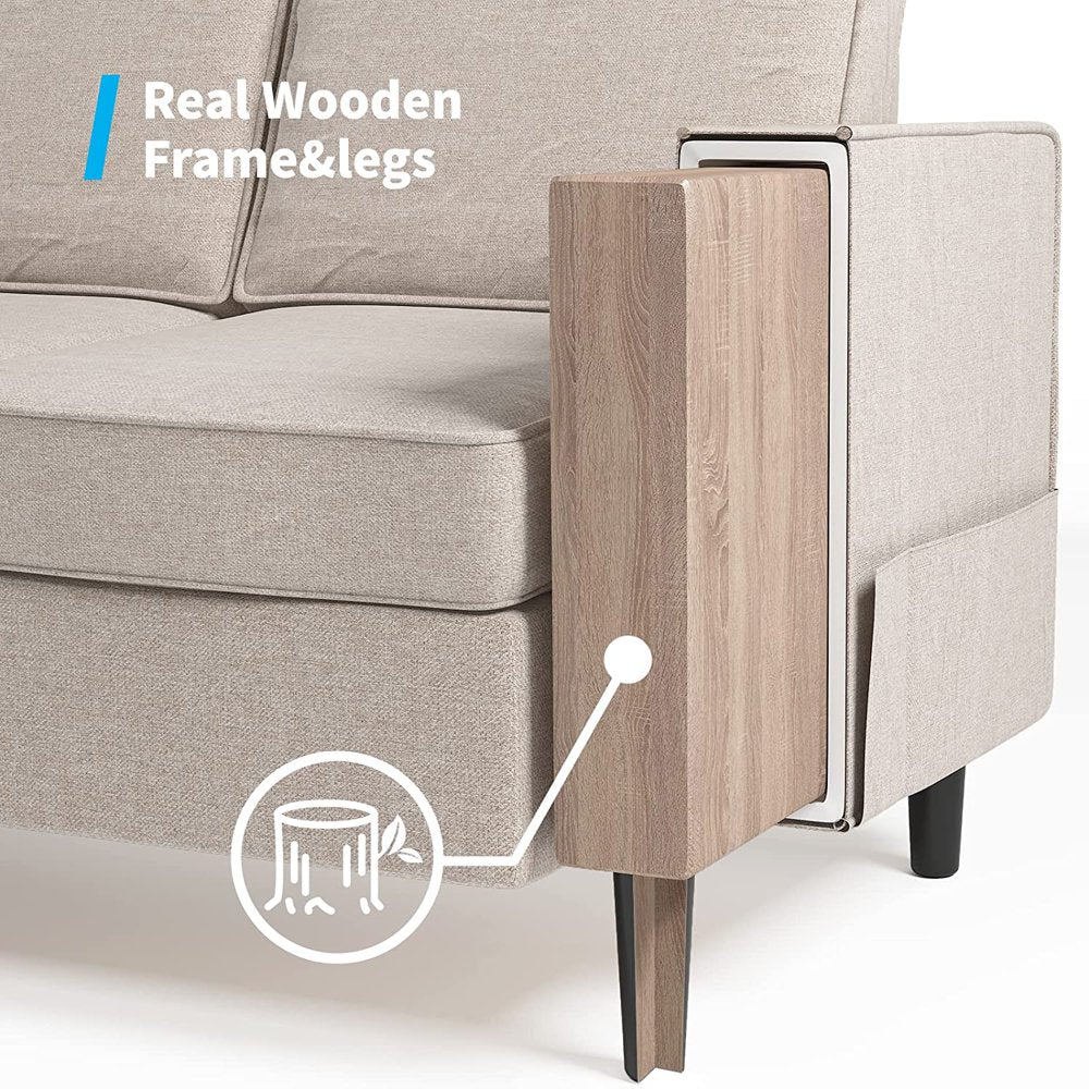 Convertible Sectional Sofa Couch with Storage Ottoman, 3 Pcs Couch Set with Storage Pockets, Sectional Couches for Living Room, 3-Seater + Ottoman + 1-Loveseat (Beige)-3