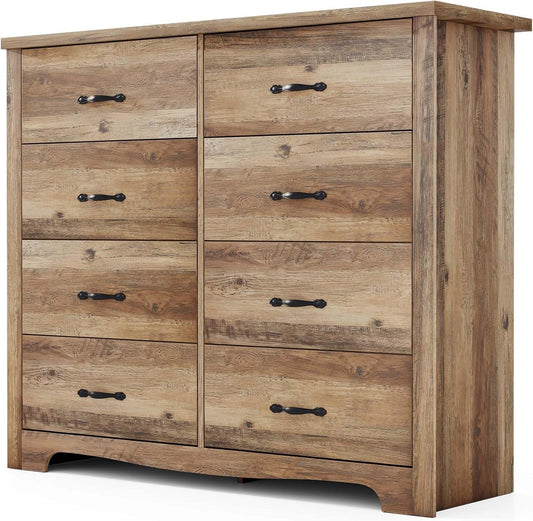 8-Drawer Dresser - Modern Bedroom Chest with Wide Drawers, Wood Storage Organizer for Bedroom or Living Room, Brown-0