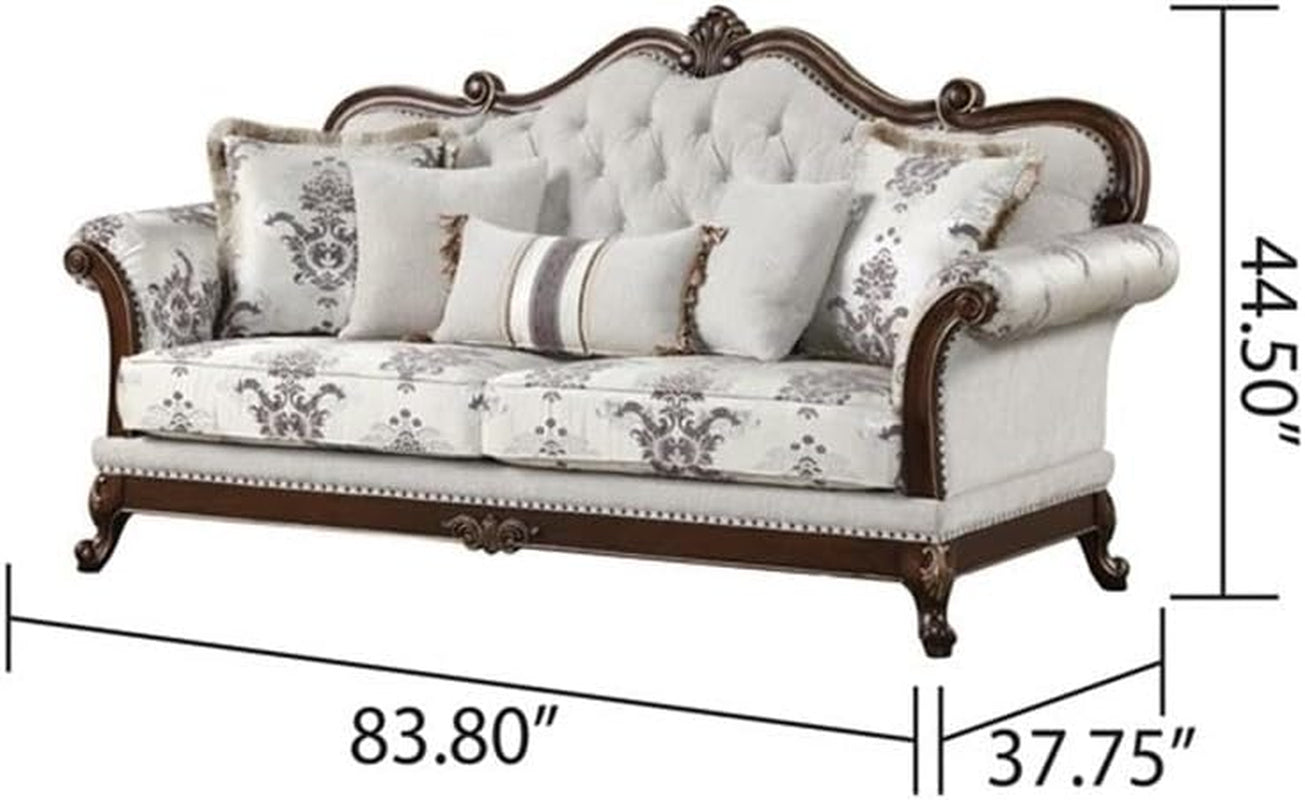 Traditional 2PC Button Tufted Living Room Set in White-3