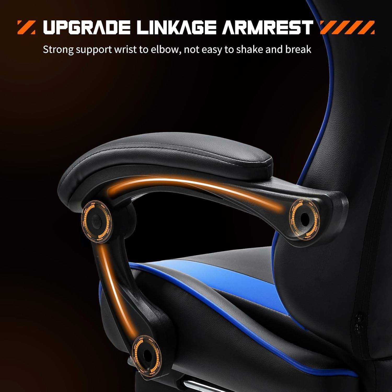 Video Game Desk Chair - Ergonomic Computer with Footrest and Comfy Lumbar Support, PU Leather Recliner with Headrest, Fixed up Armrest, Height Adjustable with 360° Swivel, for Adults, Blue-4