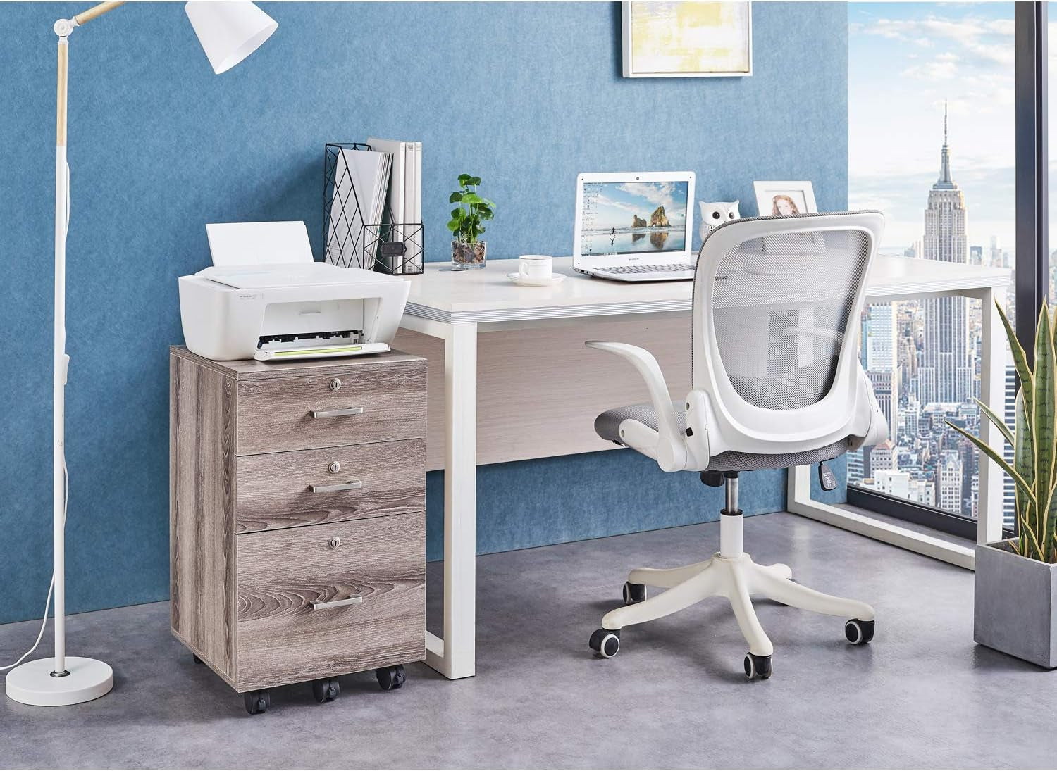 26"H 3 Drawer File Cabinet with Lock, Rolling File Cabinet under Desk, Mobile File Cabinets for Home Office, Wood File Cabinet Printer Stand for Letter Size Filings, Assembly Required, Gray Oak-1