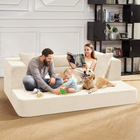 Milky White Large 3-in-1 Folding Bean Bag Couch-1