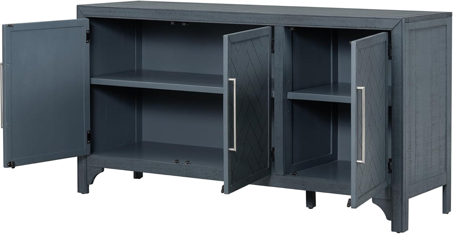 Modern Rustic Wood Buffet Sideboard with Metal Handles, 3 Doors Coffee Bar Cabinet TV Stand for Bedroom Living Room Dinning Room Kitchen Navy Blue-4