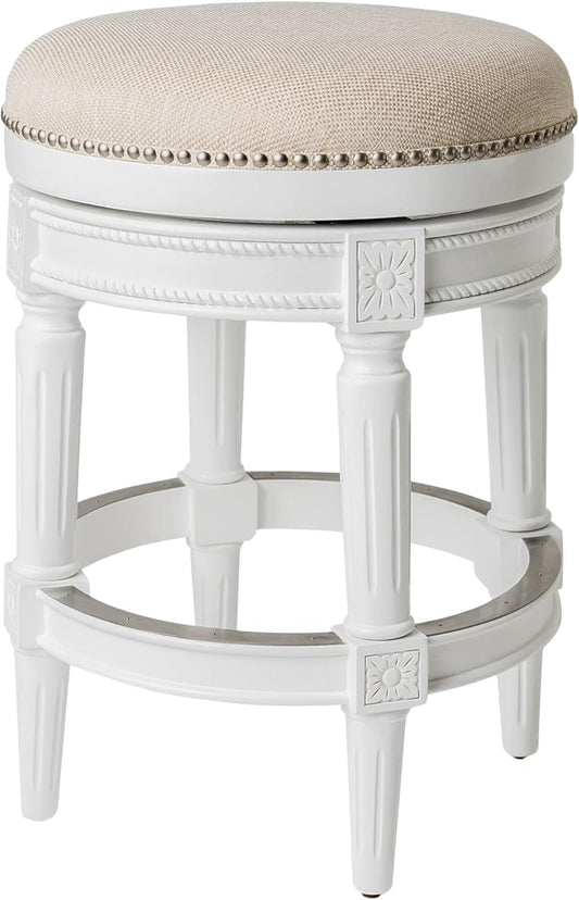 Pullman 26 Inch Tall Backless Alabaster White Finish Counter Height Upholstered Barstool with Cream Fabric Cushion Seat-0