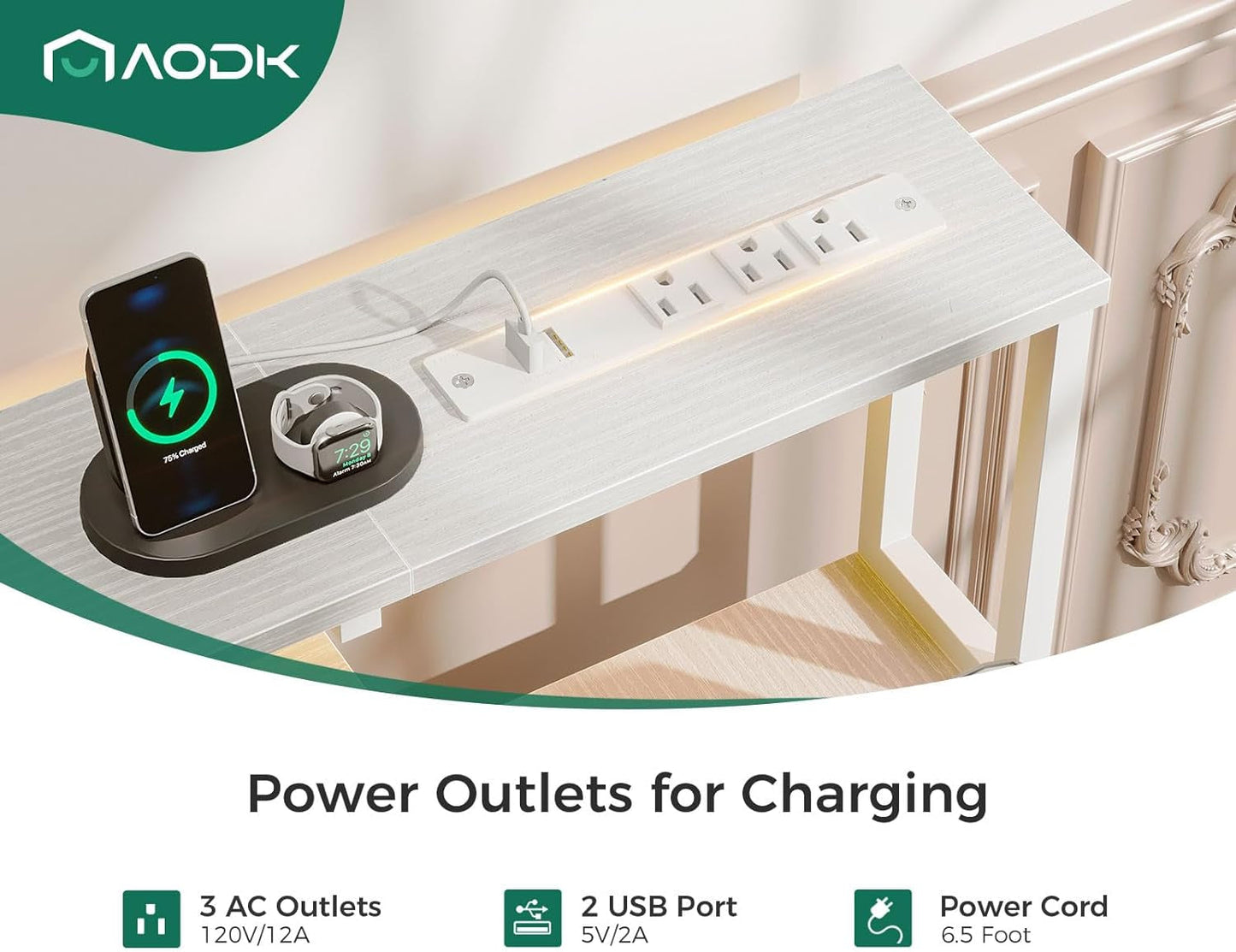 48" Computer Desk with Fabric File Cabinet and Drawer, Reversible Office Desk with Power Outlet and LED Light, Study Desk with Printer Stand, Keyboard Tray, Full Monitor Riser and PC Stand, White-3