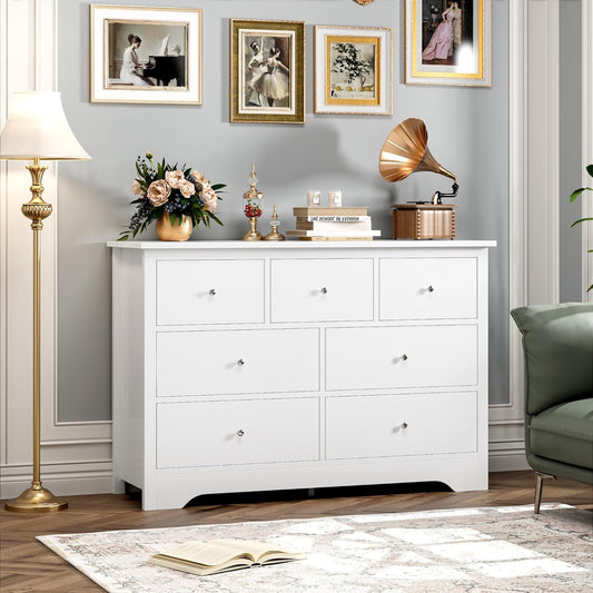 White Dresser with 7 Deep Drawers-0
