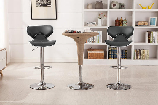 Masaccio Cushioned Leatherette Upholstery Airlift Swivel Barstool, Set of 2, Grey-1