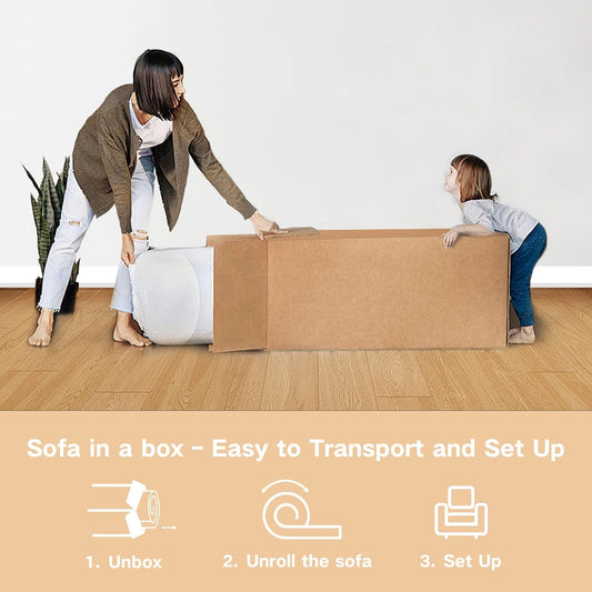 Sofa-In-A-Box, Memory Foam 3-Seater Couch, No Installation & Easy to Transport, Deep Seat Modern Sofa with Corduroy Fabric, Couch for Living Room, Bedroom, Apartment, Home Office,Grey-1