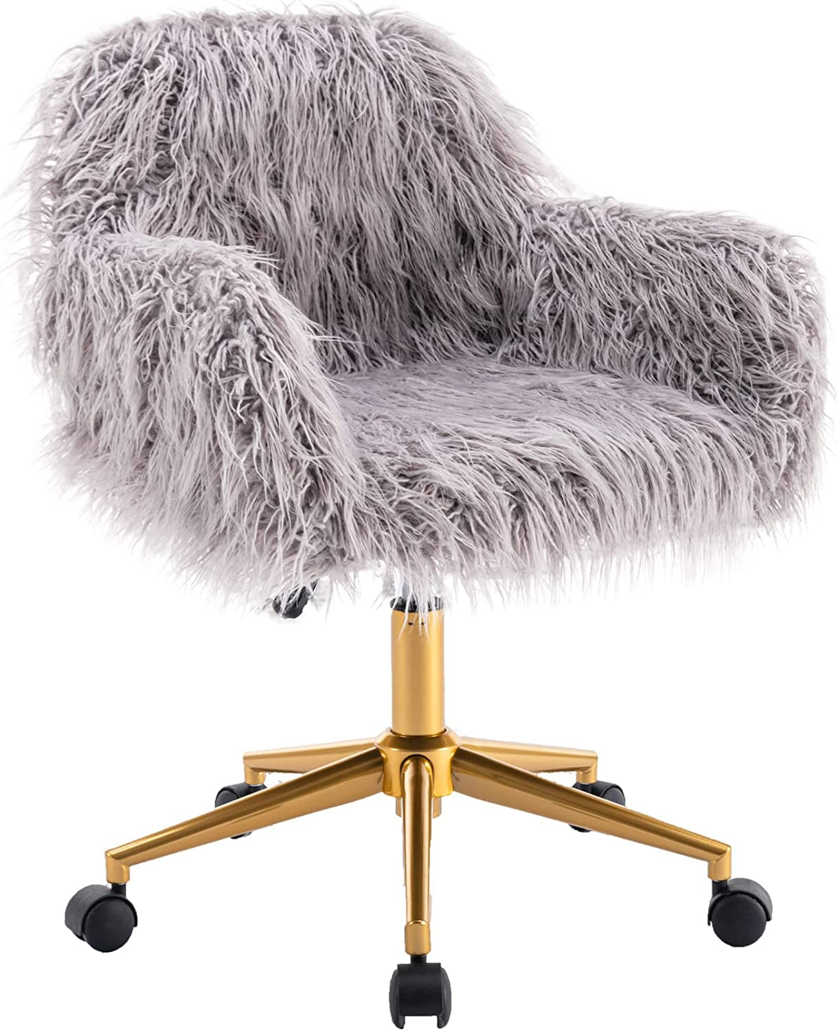 Gray Faux Fur Swivel Chair for Home Office-1