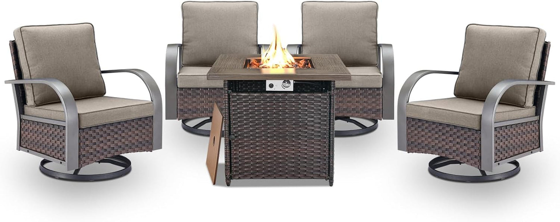 5 Pieces Patio Furniture Set with Fire Pit Table - 4 Outdoor Swivel Rocker Chairs with 50000 BTU Propane Fire Pit Table, Patio Conversation Sets for outside Backyard Patio Casual Gathering-0