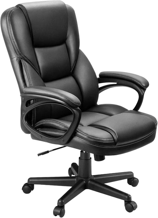 Office Executive Chair High Back Adjustable Managerial Home Desk Chair, Swivel Computer PU Leather Chair with Lumbar Support (Black)-0