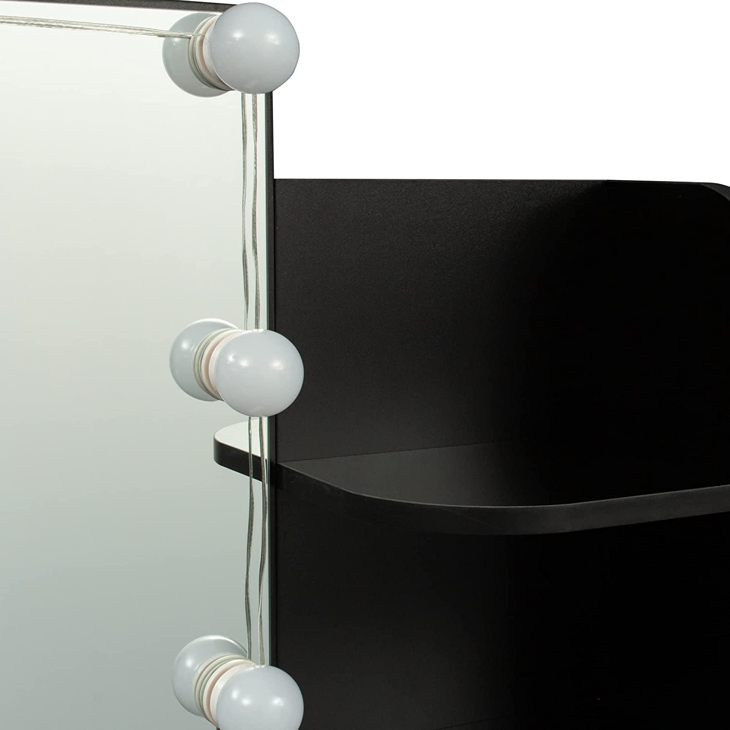 Large Vanity Set with 10 Lights Bulbs, 2 Drawers (Black)-4