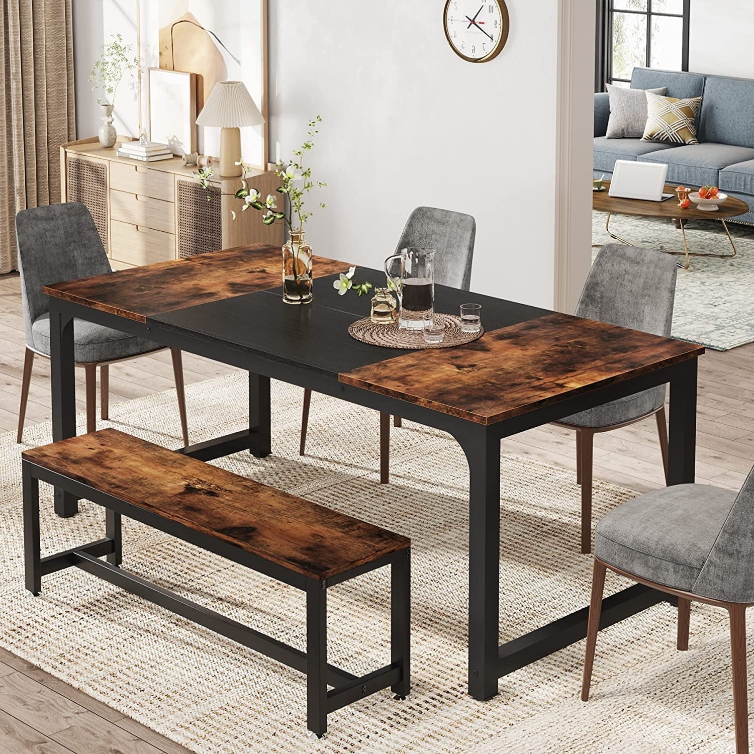 71″X35.5″ Rustic Brown Dining Table for 6-8 with Metal Legs-0