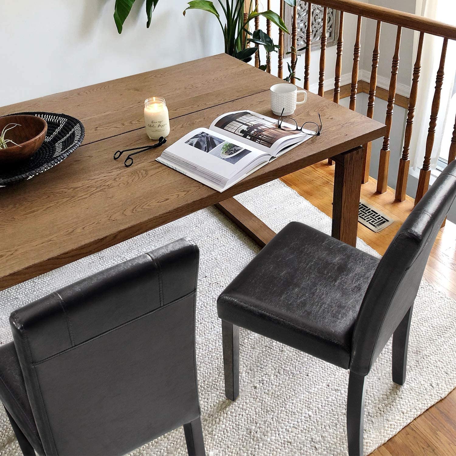 PU Leather Dining Chairs Set of 4, Black-2