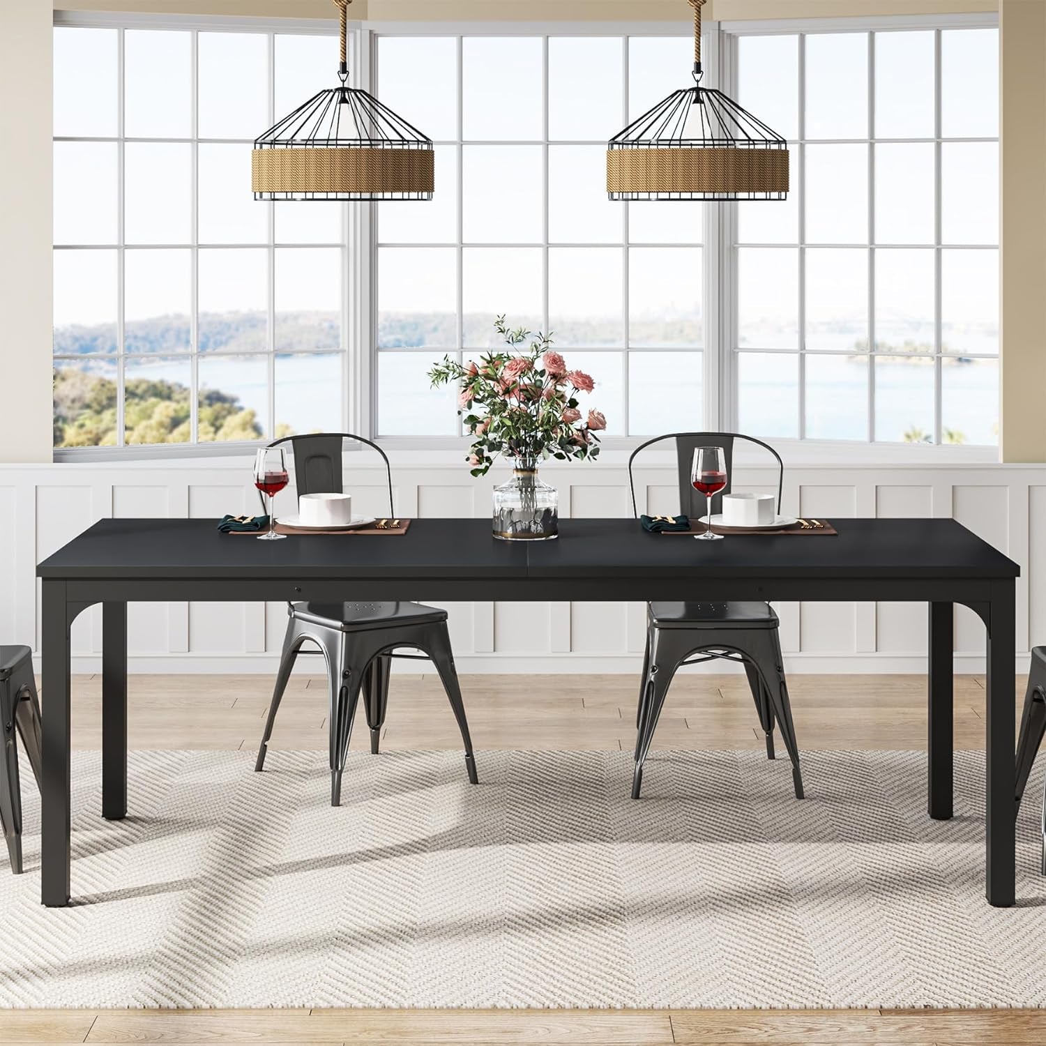 Black Dining Table for 6-8 Person, 78 Inch Large Long Rectangle Kitchen Dinner Table for Dining Room, 78.7 X 27.5 X 29.5 Inches(Only Table)-3