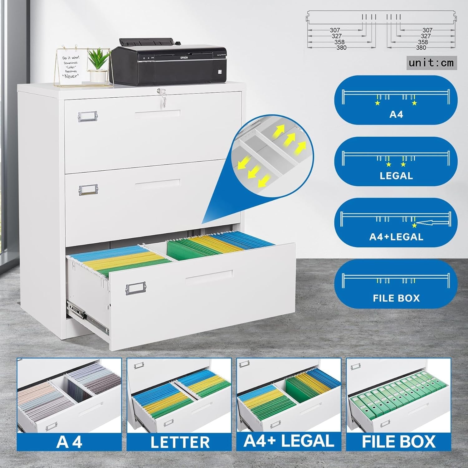 Lateral File Cabinet 3 Drawer,Metal Storage File Cabinet with Lock,Steel Lateral File Cabinet for Legal/Letter A4 Size,Wide File Cabinet for Office Home,Assembly Required-4