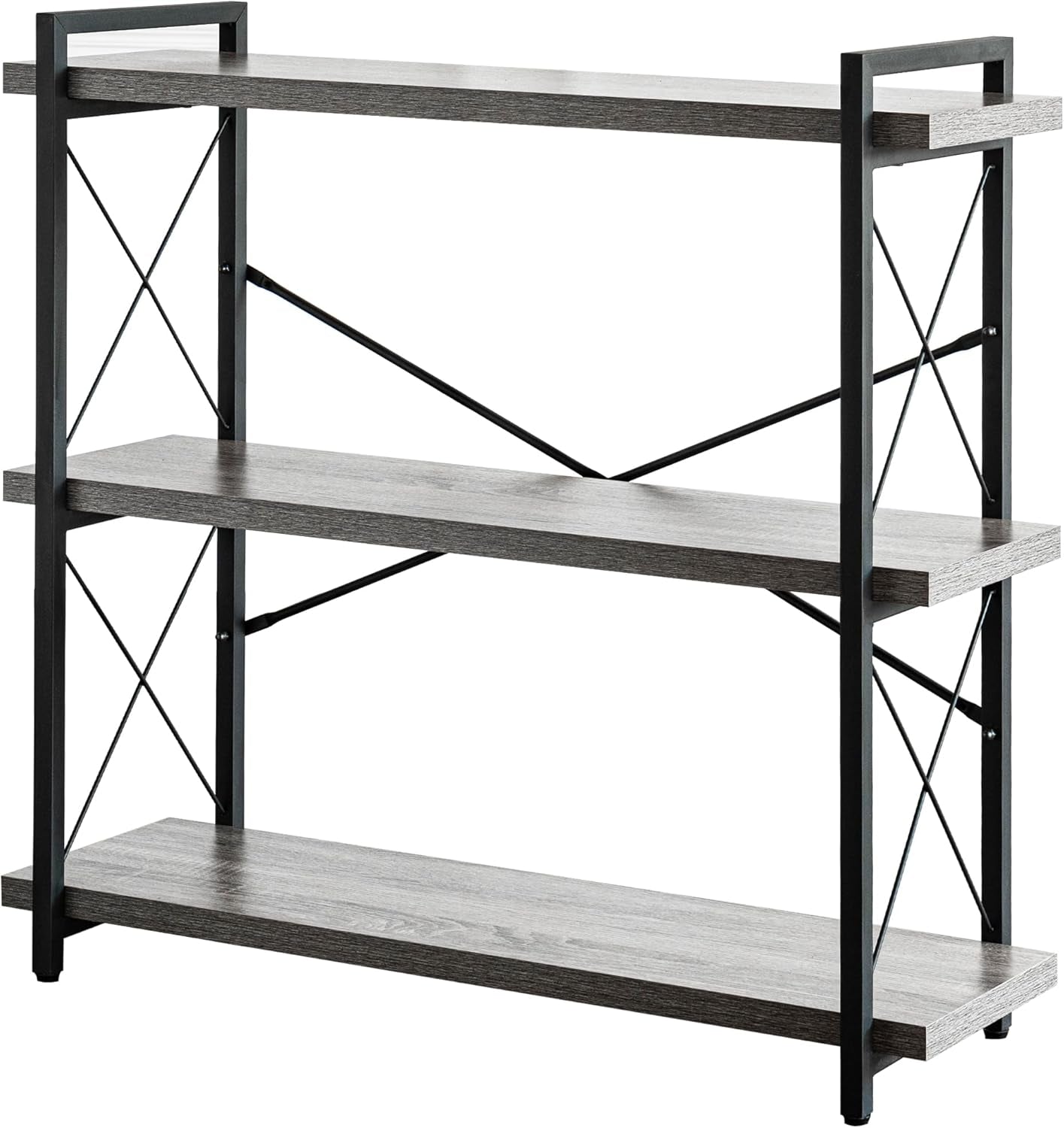 Bookshelf, 3-Tier Industrial Bookcase, Rustic Open Book Shelf, Freestanding Horizontal Bookshelves with Metal Frame-0