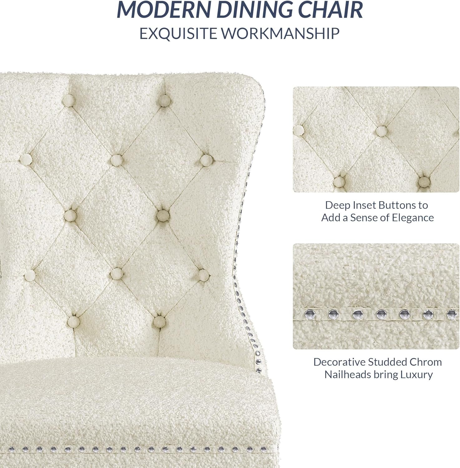 Luxury White Teddy Fabric Dining Chairs Set (6)-4